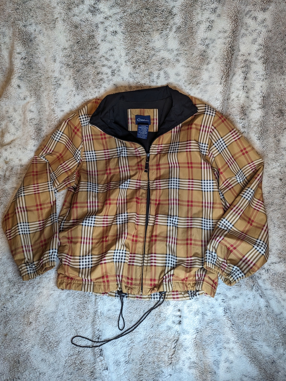 Vintage Catalina Cappuccino Plaid Windbreaker Jacket 90s Nova Check Tartan Small